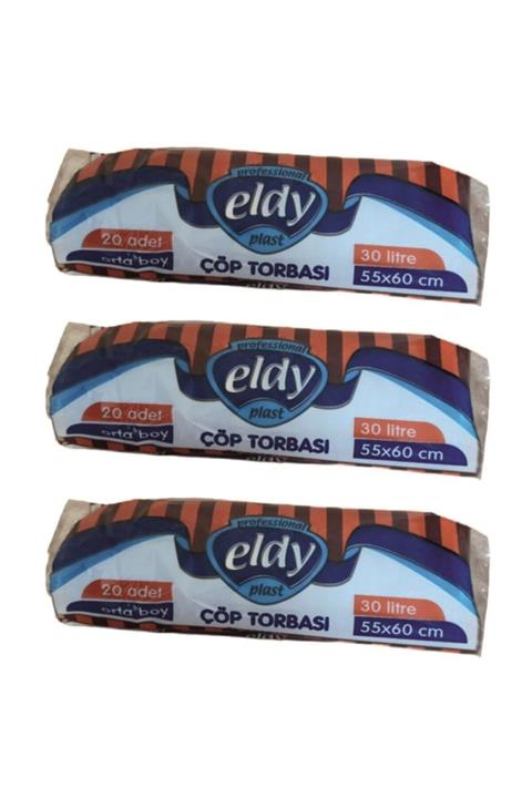 ELDY Orta Boy Çöp Poşeti 55x60 Siyah Rulo (20 Yaprak) - 3lü