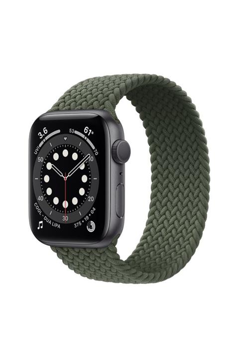 GREGOSS Apple Watch 2\\3\\4\\5\\6 Seri Uyumlu38-40mm (M) Beden Örgülü Esnek Solo Döngü Kordon Haki Yeşil