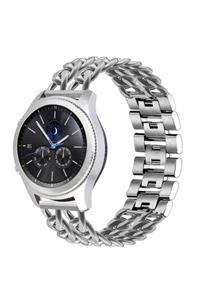 Huawei Watch Gt3 46mm Uyumlu Nezih Case 22mm Zincir Halkalı Metal Kordon Gümüş