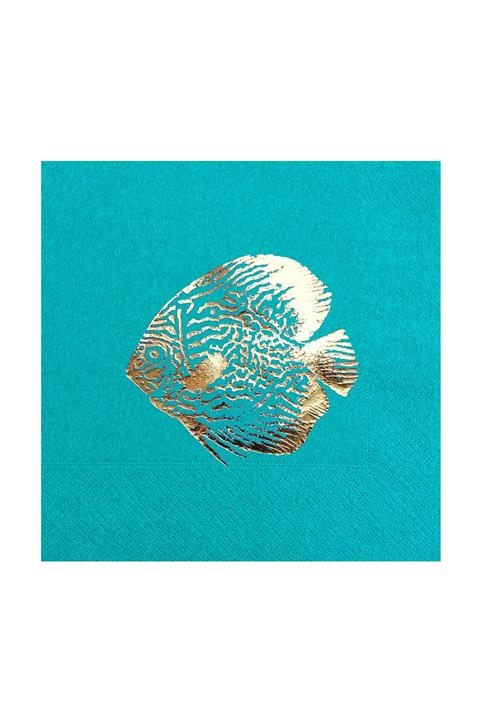 Story 33x33 Cm Altın Varak Balık Desenli 16'lı Turkuaz Mavi Renkli Kağıt Peçete