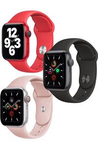 Apple Watch 1 2 3 4 5 6 Se 38 - 40 Mm Uyumlu Klasik Spor Silikon Kordon Kırmızı Siyah Pembe Set