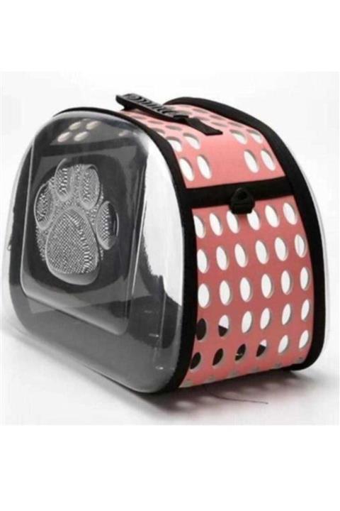 MITA Ewox Kırmızı Şeffaf Patili Kedi Köpek Taşıma Çantası 42*26*35 Cm