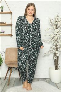 Moda Çizgi Kadın Pamuklu Cepli Uzun Kol Büyük Beden Pijama Takım 202046