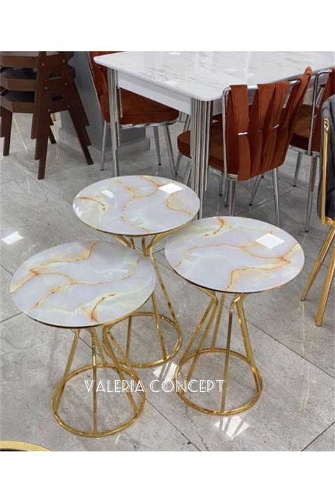 valeria concept Gold Mermer Desen Cam Zigon Sehpa