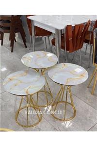 valeria concept Gold Mermer Desen Cam Zigon Sehpa