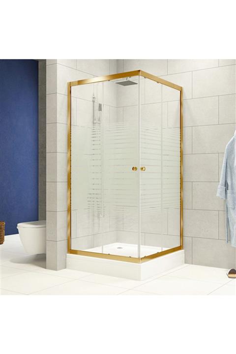 Durul Duşakabin 80x80 Kare Altın Çizgili Cam Yükseklik 195cm