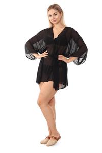 barogi Siyah Gümüş Biye Detaylı Şifon Kimono