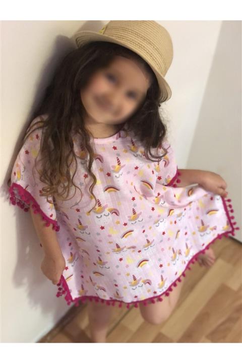 Babyce Pr102 - Pembe Unicorn Desenli Müslin Kaftan