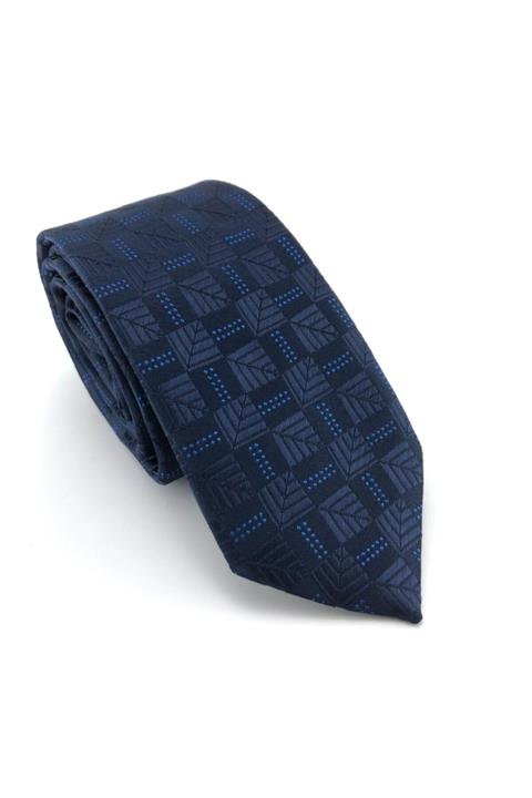 PİERRONİ Lacivert Saks Mavi Desenli Slim Kravat