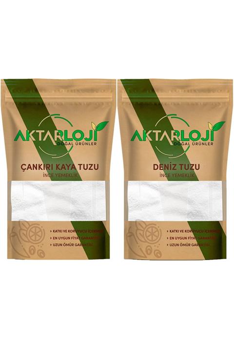 aktarloji Ince Yemeklik Tuz Seti 2 Kg ( 1 Kg Deniz Tuzu + 1 Kg Çankırı Kaya Tuzu )