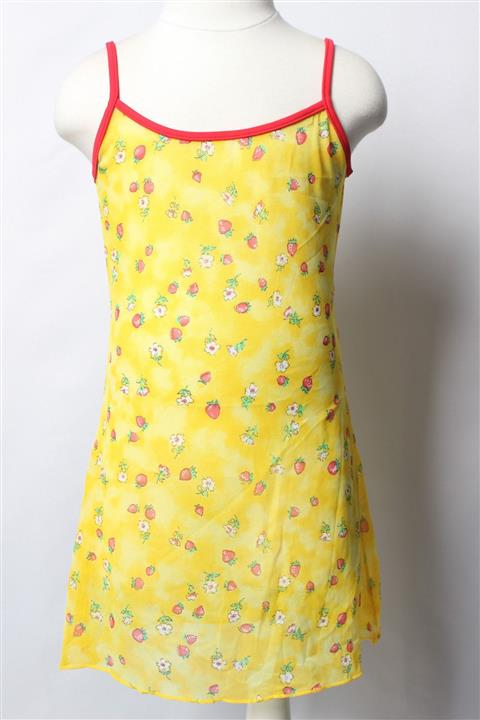 Sude Ayl Kız Çocuk Sarı Kırmızı Desenli Askılı Biye Detaylı Tül Deniz Elbisesi 167-52