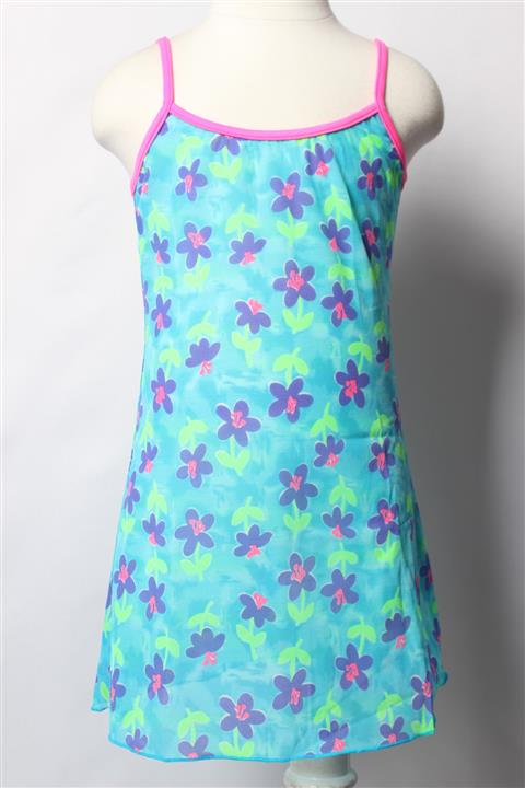 Sude Ayl Kız Çocuk K.mavi Çiçek Desenli Askılı Biye Detaylı Tül Deniz Elbisesi 167-11