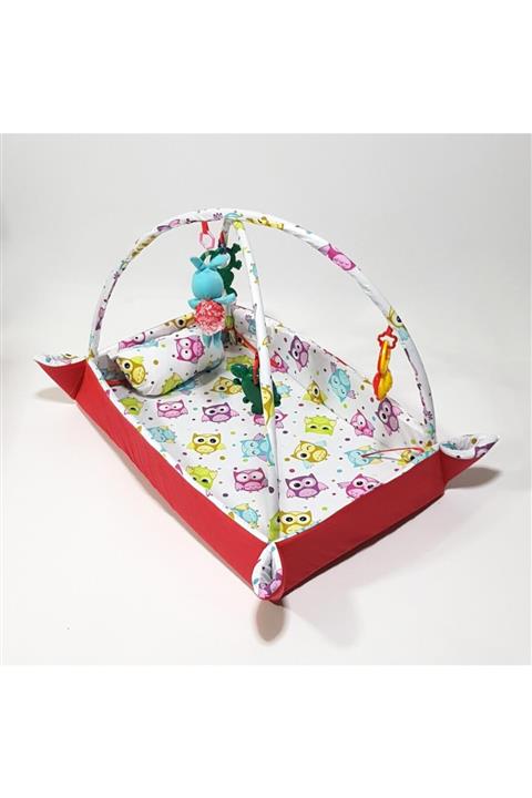 MAVİ TREND Kırmızı Baykuşlu Model Pamuklu Kumaş Oyun Halısı