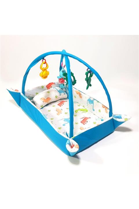 MAVİ TREND Mavi Dinozorlu Model Pamuklu Kumaş Oyun Halısı