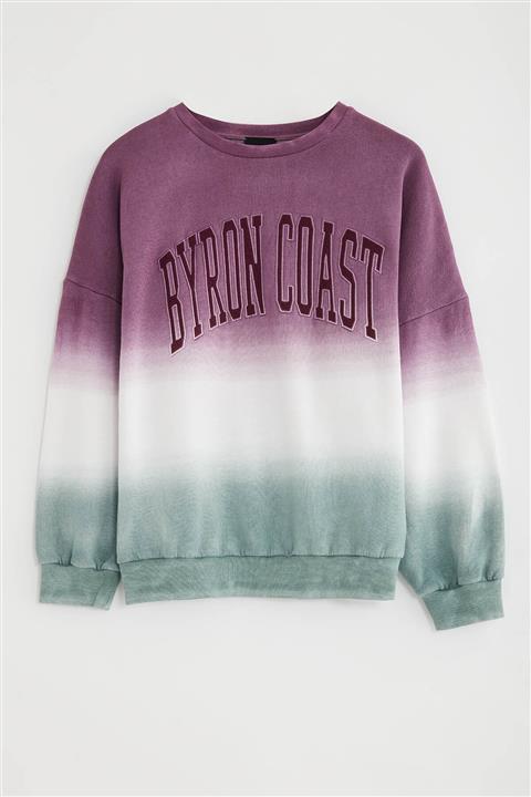 GRIMELANGE JUNE Kadın Mor Üç Renkli Bisiklet Yaka Önü Yazılı Sweatshirt