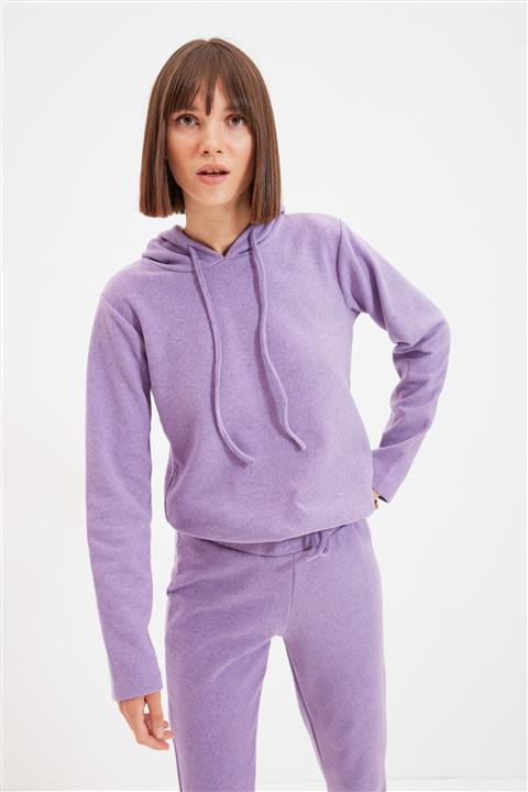 TRENDYOLMİLLA Lila Kapüşonlu Basic Örme Sweatshirt TWOAW22SW0374
