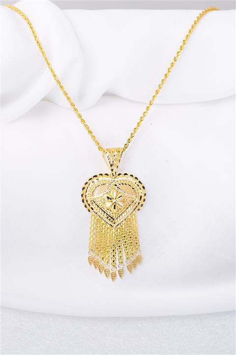 Bilezikci Püsküllü Hint Işi Kalpli Altın Kolye