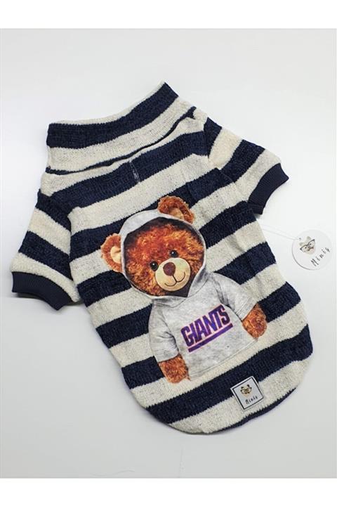 OdinnPetshop Ayıcık Desenli Çizgili Balıkçı Triko Kazak