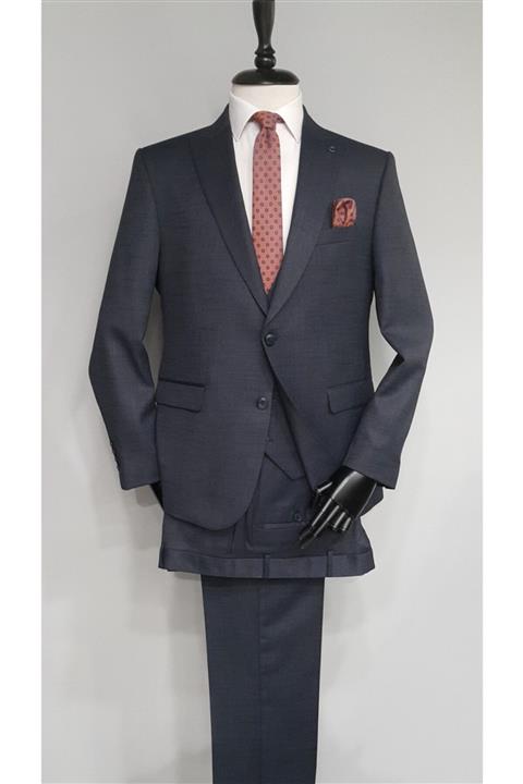 APARTRO Lacivert Regular Fit Kruvaze Yaka Armürlü 4 Drop Yelekli Takım Elbise