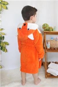 Bebesev Baby Unisex Çocuk Turuncu Bornoz Tilki Welsoft Cepli Ve Sabahlık