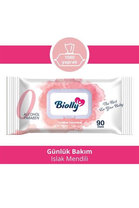 Biolly Günlük Bakım Islak Mendil 12x90 Yaprak
