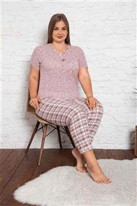MISSIS PIJAMA Kadın Kırmızı Kare Desenli Kısa Kollu Pijama Takımı