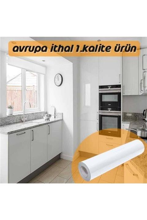 KRCDİJİTAL Dolap Kaplama Folyosu Parlak Lake Görünüm Kendinden Yapışkanlı Beyaz 152cm X 6mt