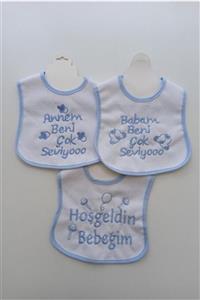 anılço Unisex Bebek Beyaz Yazılı Nakışlı Su Geçirmez Mama Önlüğü