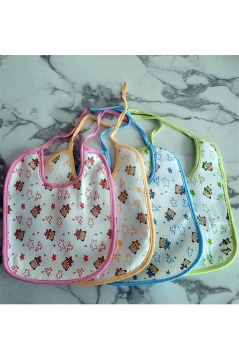 AlazBaby Şintürk Unisex Sevimli Ayı Panda Baskılı 4 Adet Mama Önlüğü, Mavi/pembe/sarı/f.yeşili