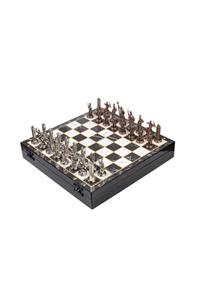 CİMCİME OYUNCAK Lüks Metal Satranç Takımı Sparta Ordusu Bronz Krom Kaplama & Mermer Desenli Saklama Sandığı 37 X 37