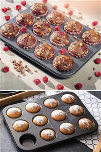 Getto Store Cupcake Muffin Kalıbı Kek Yanmaz Yapışmaz 12’li Fırın Çörek Tepsisi Teflon Paslanmaz Karbon Siyah