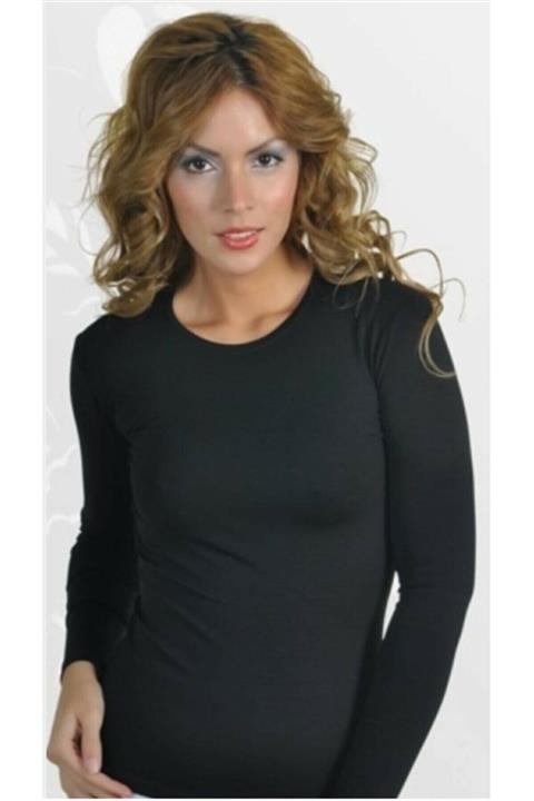 Ervanur Bisiklet Yaka Uzun Kollu Siyah Badi Bluz