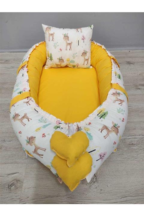 BABYNEST SEPETi Tatlı Karaca Desen, Koyu Sarı Orijinal Babynest Ve Yastığı
