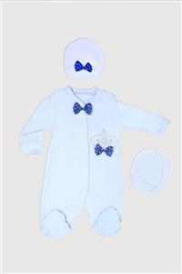 WOYKİDS Unisex Mavi Taşlı Bebek Tulum Set 268-2