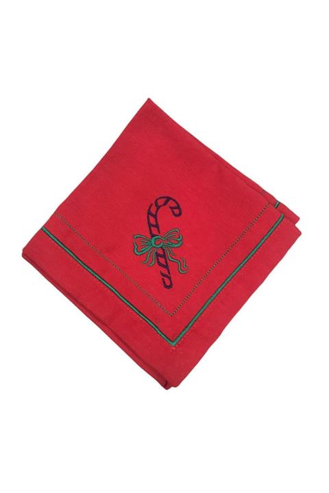 Sister Home Design Christmas Yılbaşı Baston Şekeri Görünümlü Nakış Peçete ( Kırmızı )