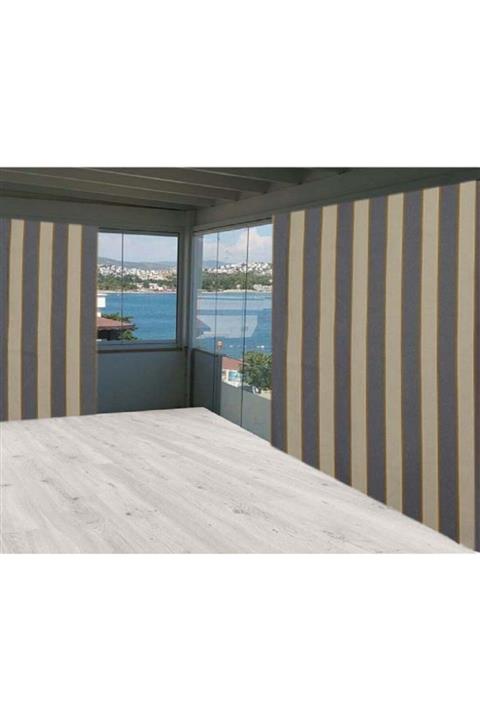 ceylan home Balkon Perdesi Gri Sarı Çizgili 675x250