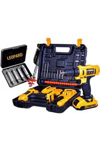 Leopard Pro 36v 5ah Çift Lion Akülü Darbeli Şarjlı Vidalama Matkap 27 Pcs Setli Hasarlı Vida Çıkarıcı Setli