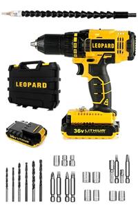 Leopard Pro 36 V 5 Ah Metal Şanzumanlı 27 Parça Setli Çift Akülü Şarjlı Vidalama Matkap