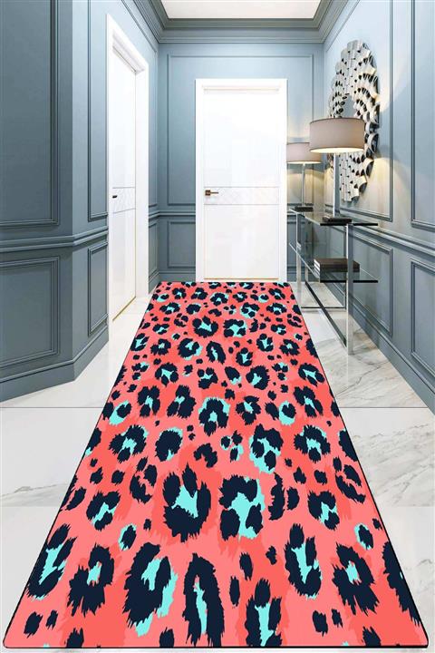 Chilai Home Leopard Pink Yıkanabilir Kaymaz Tabanlı Kesme Rulo Halı Yolluk