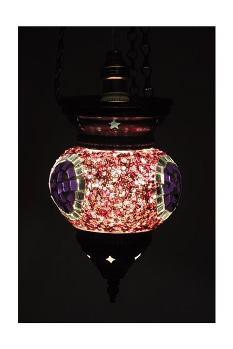 Hd Marketim Mozaik El İşçiliği  Askı Gece Lambası Küçük boy Pembe Mor 3193