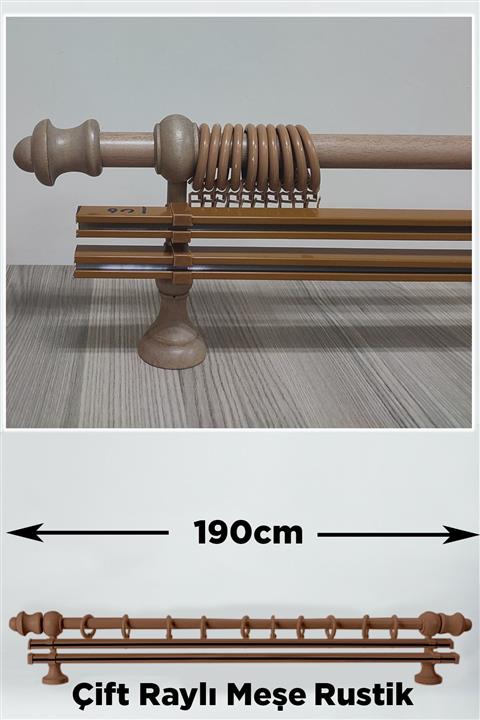 Helezoni Meşe Renkli Ahşap Rustik Askısı Çift Raylı Takımı