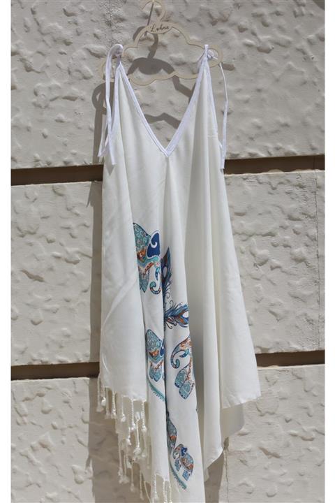 LACHESİS Askılı Fil Desen Elbise