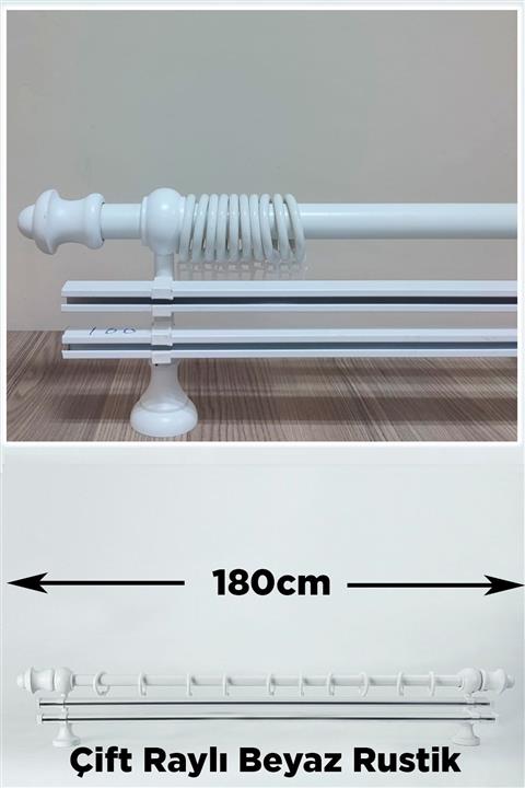 Helezoni Beyaz Ahşap Rustik Askısı Çift Raylı Takımı