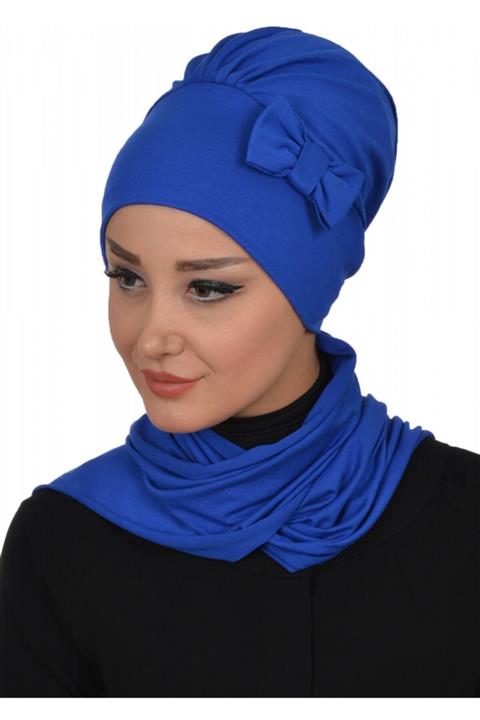 Biriz Moda Yandan Fiyonklu Fularlı Bone Saks