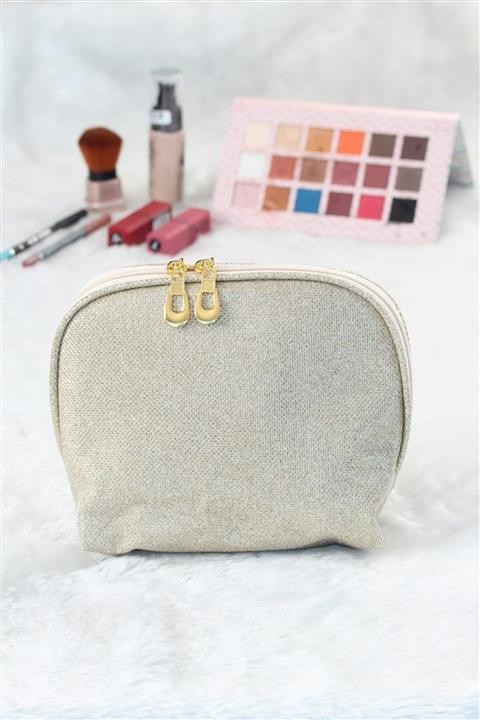 doruktrend Krem Renkli Simli Makyaj Çantası