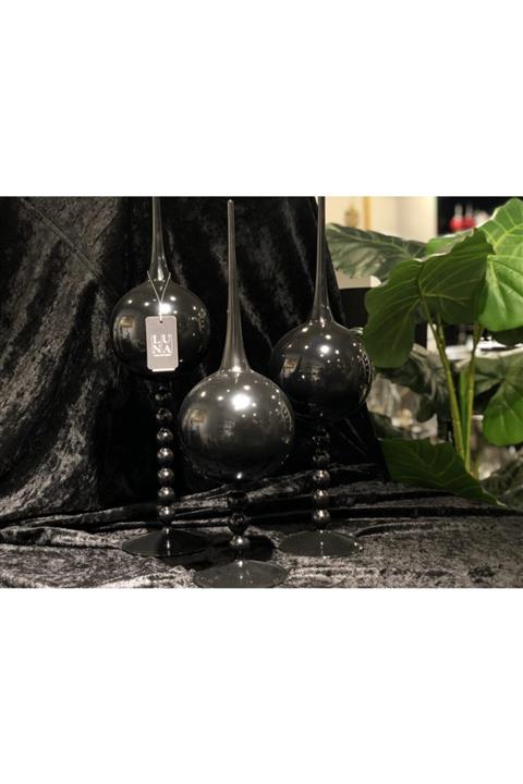 LUNA HOME AND DESİGN Üfleme Cam Top Set Siyah 55-48-43 Cm