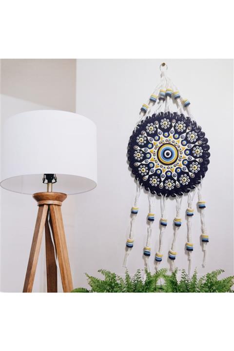 Albeni Yuvarlak Makrömeli Nazarlık, Kapı, Duvar & Bahçe Süsü Nazar Boncuğu 342 X 492 Mm