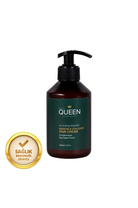 QUEEN Keratin Collagen Aşırı Yıpranmış Saçlar Için 10 Etkili Durulanmayan Bakım Kremi 250ml