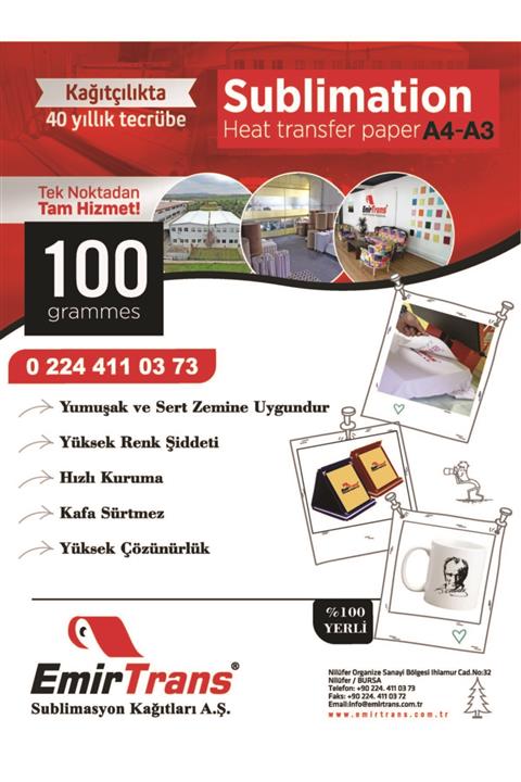 EMİRTRANS SUBLİMASYON BASKI KAĞITLARI A3 Sublimasyon Baskı Kağıdı