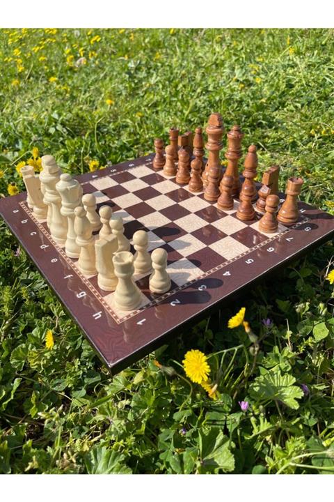 AsyaWoodArt Ceviz Desenli Ahşap Satranç Takımı